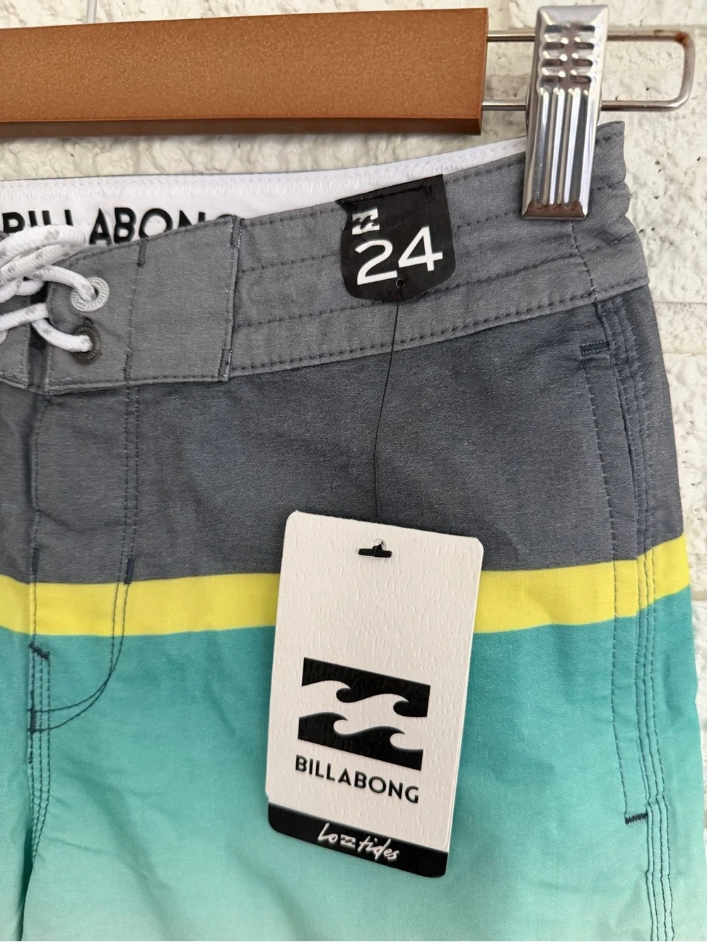 Billabong Boy’s Gray Mint Stripe Board Shorts - 8/10